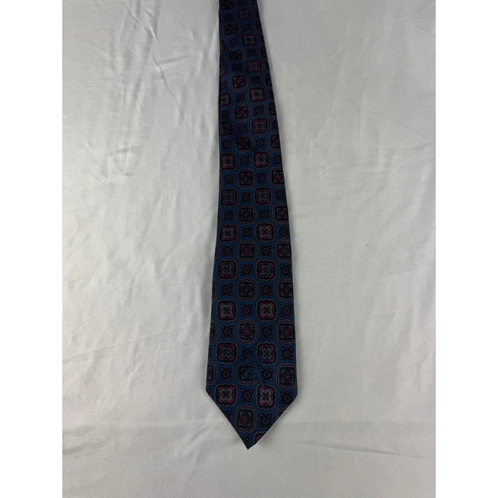 Countess Mara Silk Necktie Blue Geometric‎ Pattern Luxury Mens Formal